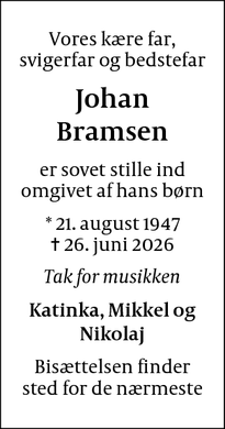 Dødsannoncen for Johan Bramsen  - Brabrand