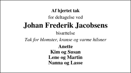 Taksigelsen for Johan Frederik Jacobsens - Aabenraa
