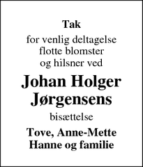 Dødsannoncen for Johan Holger Jørgensens - Padborg