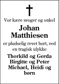Dødsannoncen for Johan Matthiesen - Varde