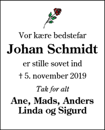 Dødsannoncen for Johan Schmidt - Varde
