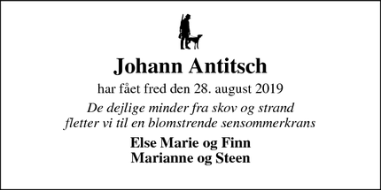 Dødsannoncen for Johann Antitsch - Horsens