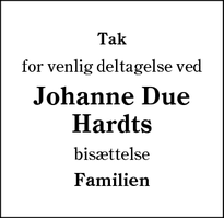Taksigelsen for Johanne Due Hardts - Vamdrup