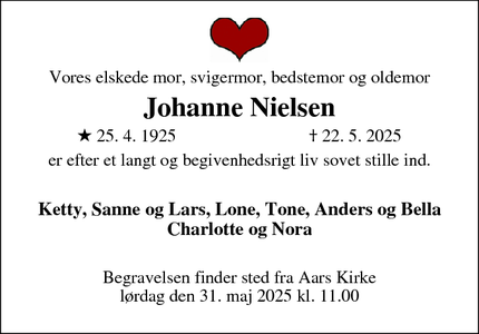 Dødsannoncen for Johanne Nielsen - København 