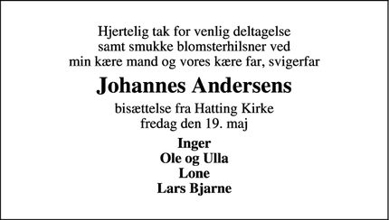 Taksigelsen for Johannes Andersens - Hatting