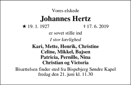 Dødsannoncen for Johannes Hertz - 2900 Hellerup