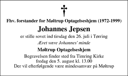 Dødsannoncen for Johannes Jepsen - ?