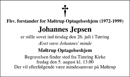 Dødsannoncen for Johannes Jepsen - ?