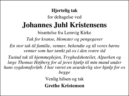 Taksigelsen for Johannes Juhl Kristensens - Lemvig