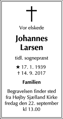Dødsannoncen for Johannes Larsen - Nykøbing Sjælland