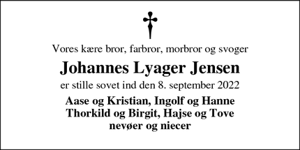 Dødsannoncen for Johannes Lyager Jensen - Gråsten