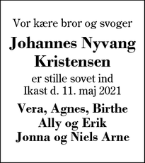Dødsannoncen for Johannes Nyvang
Kristensen - ingen