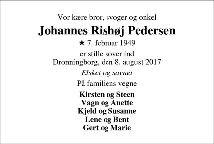 Dødsannoncen for Johannes Rishøj Pedersen - Randers