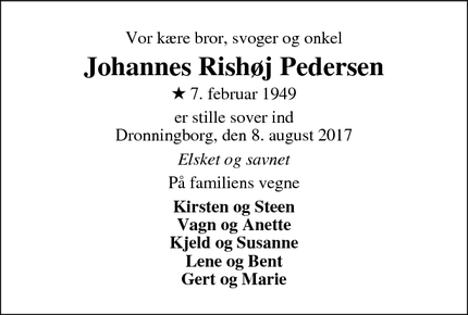 Dødsannoncen for Johannes Rishøj Pedersen - Randers