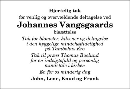 Taksigelsen for Johannes Vangsgaards - Thyholm