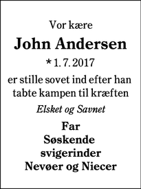 Dødsannoncen for John Andersen  - Esbjerg