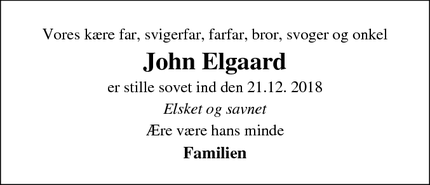Dødsannoncen for John Elgaard - Ebeltoft