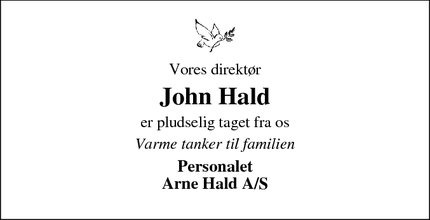 Dødsannoncen for John Hald - Holstebro