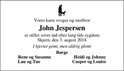 Dødsannoncen for John Jespersen - Skjern, Denmark