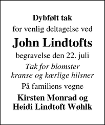 Taksigelsen for John Lindtofts - Nørresundby