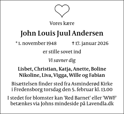Dødsannoncen for John Louis Juul Andersen  - Fredensborg