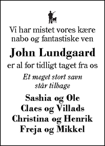 Dødsannoncen for John Lundgaard - Sunds