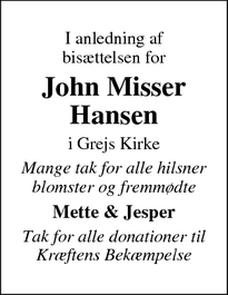 Taksigelsen for John Misser Hansen - Holtum