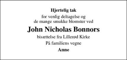 Taksigelsen for John Nicholas Bonnors - Alleroed