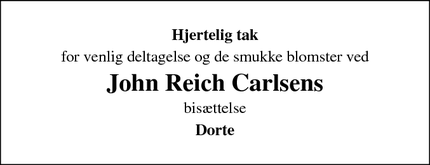 Taksigelsen for John Reich Carlsens - hornbæk