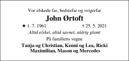 Dødsannoncen for John Ørtoft - ingen