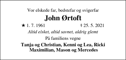 Dødsannoncen for John Ørtoft - ingen