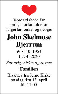 Dødsannoncen for John Skelmose
Bjerrum - Esbjerg 