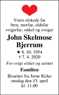 Dødsannoncen for John Skelmose
Bjerrum - Esbjerg