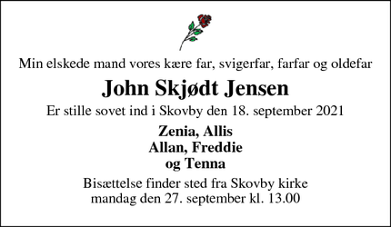 Dødsannoncen for John Skjødt Jensen - Galten
