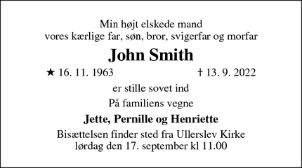 Dødsannoncen for John Smith - Marslev