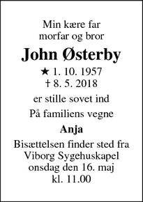 Dødsannoncen for John Østerby - Viborg