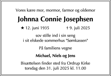 Dødsannoncen for Johnna Connie Josephsen - Helsinge