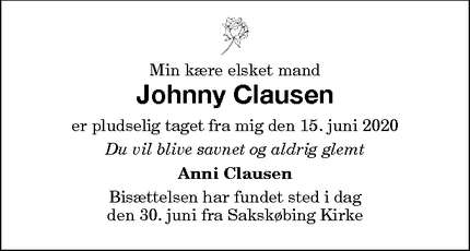 Dødsannoncen for Johnny Clausen - Nykøbing F