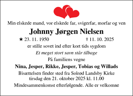 Dødsannoncen for Johnny Jørgen Nielsen - Solrød strand
