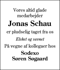 Dødsannoncen for Jonas Schau - Ribe