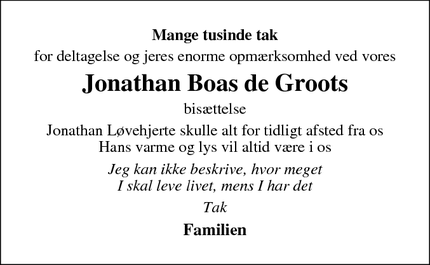 Taksigelsen for Jonathan Boas de Groots - Skårup Fyn