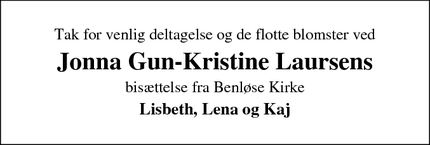 Taksigelsen for Jonna Gun-Kristine Laursen - Ringsted Benløse
