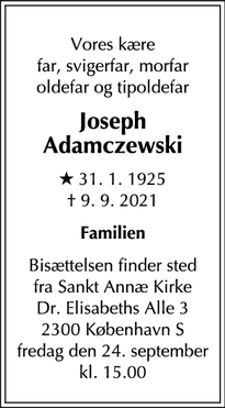 Dødsannoncen for Joseph
Adamczewski - Gentofte