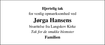 Taksigelsen for Jørga Hansens - Ølholm