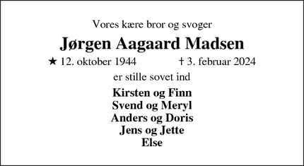 Dødsannoncen for Jørgen Aagaard Madsen - Tørring