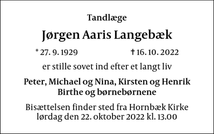 Dødsannoncen for Jørgen Aaris Langebæk - Århus C