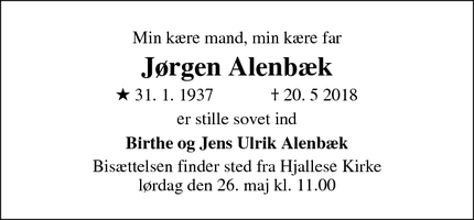 Dødsannoncen for Jørgen Alenbæk - Odense