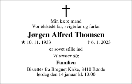 Dødsannoncen for Jørgen Alfred Thomsen - Korsør