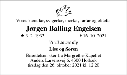 Dødsannoncen for Jørgen Balling Engelsen - Holbæk