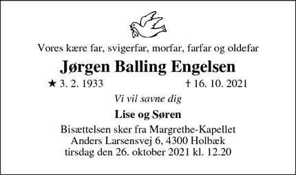 Dødsannoncen for Jørgen Balling Engelsen - Holbæk